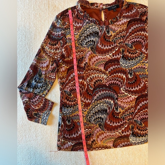 Eclair Long Sleeve Top, Sheer Layered Material. Earthy Boho Pattern, Women’s XL - Picture 4 of 9
